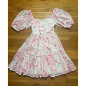 Altar'd State Pink Floral Puff Sleeve Mini Dress Smocked Back Cottagecore XS